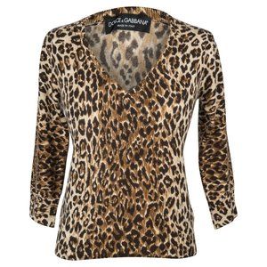 Dolce & Gabbana Top Leopard Print V Neck 3/4 Sleeve 40 / 6